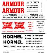 Reefer Cars Armour/Miller/Hormel decals